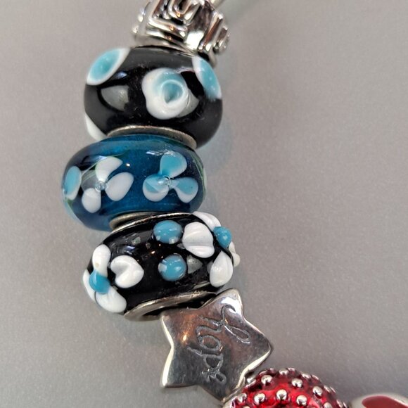 Silver Open Bracelet w/Removeable Lampwork Beads - Picture 3 of 11